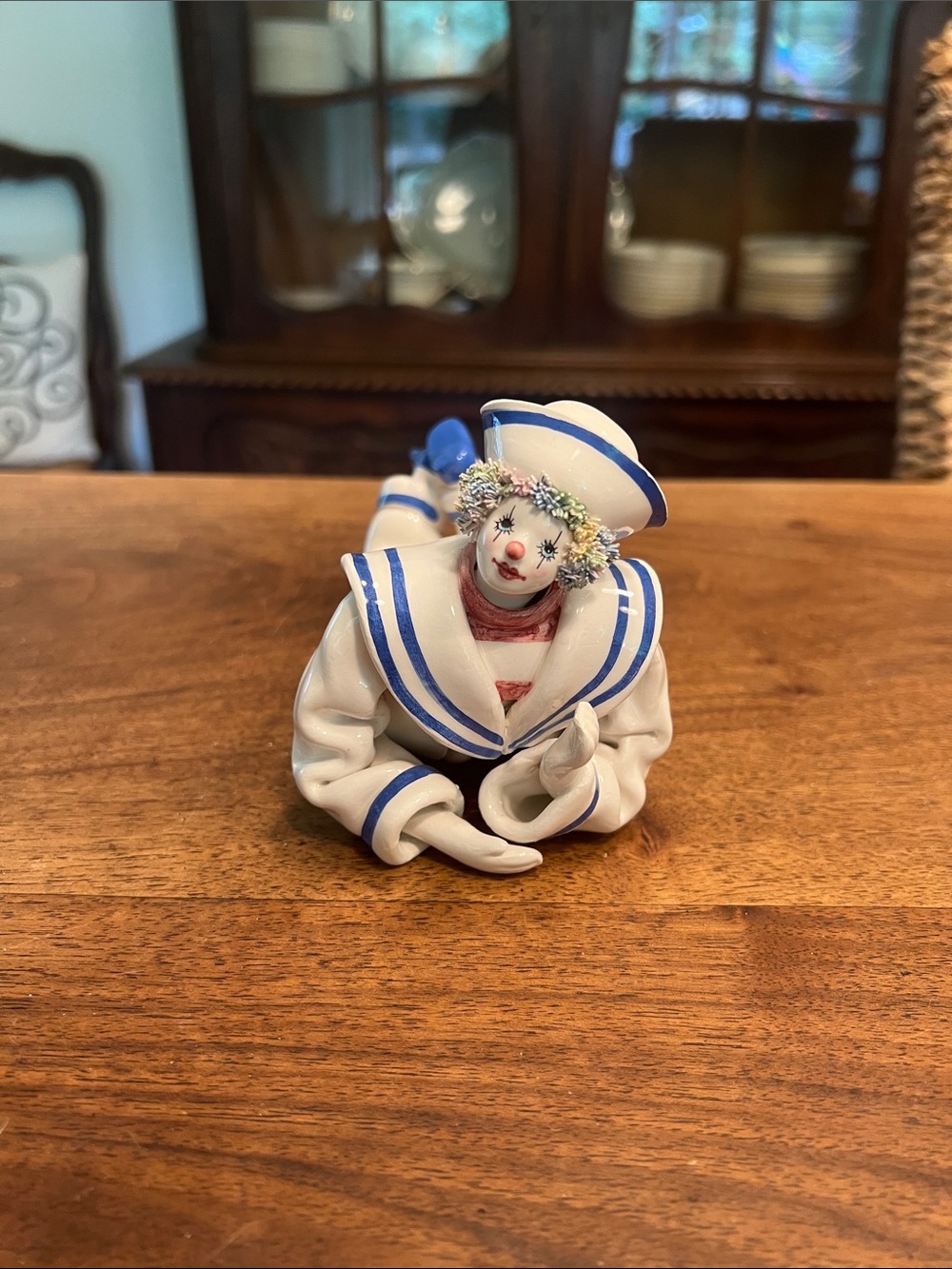 Made in Italy for Gump’s Porcelain Clown Figurine in White & Blue Sailor Outfit